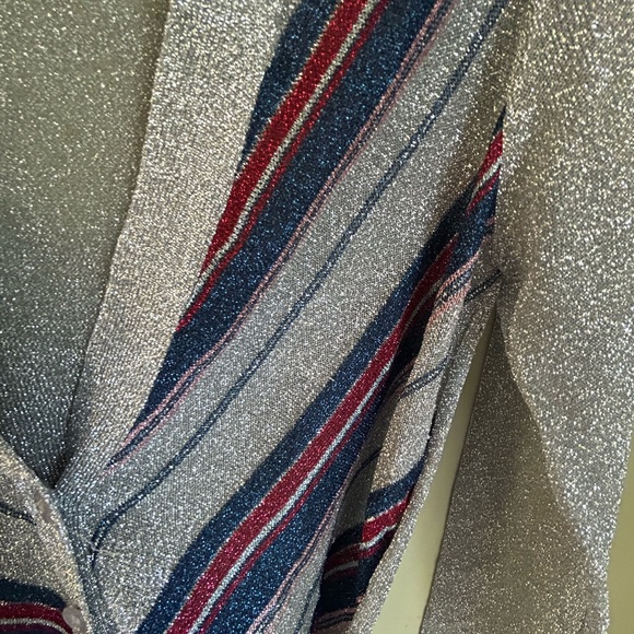 Vintage lurex cardigan Renee Tener for Outlander. Silver w/multi stripe. 70s XS - Picture 14 of 14